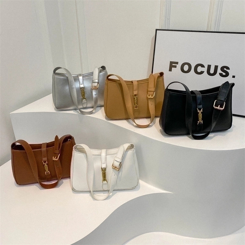Women's Pu Leather Solid Color Classic Style Lock Clasp Shoulder Bag