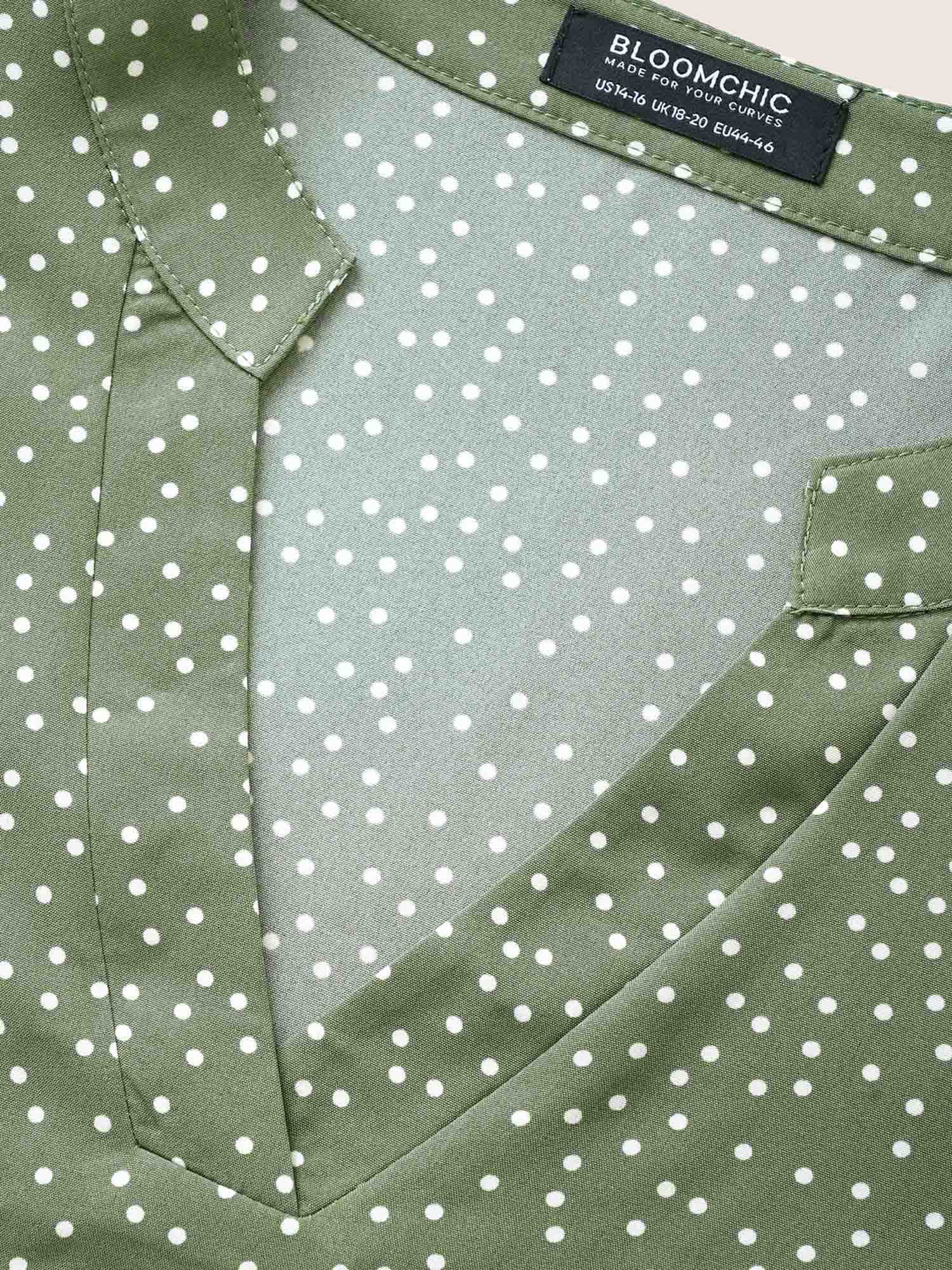 Polka Dot V Neck Ruffle Trim Blouse