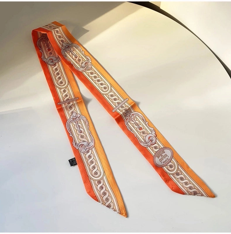 Women's Minimalist Classic Style Color Block Satin Printing Silk Scarf