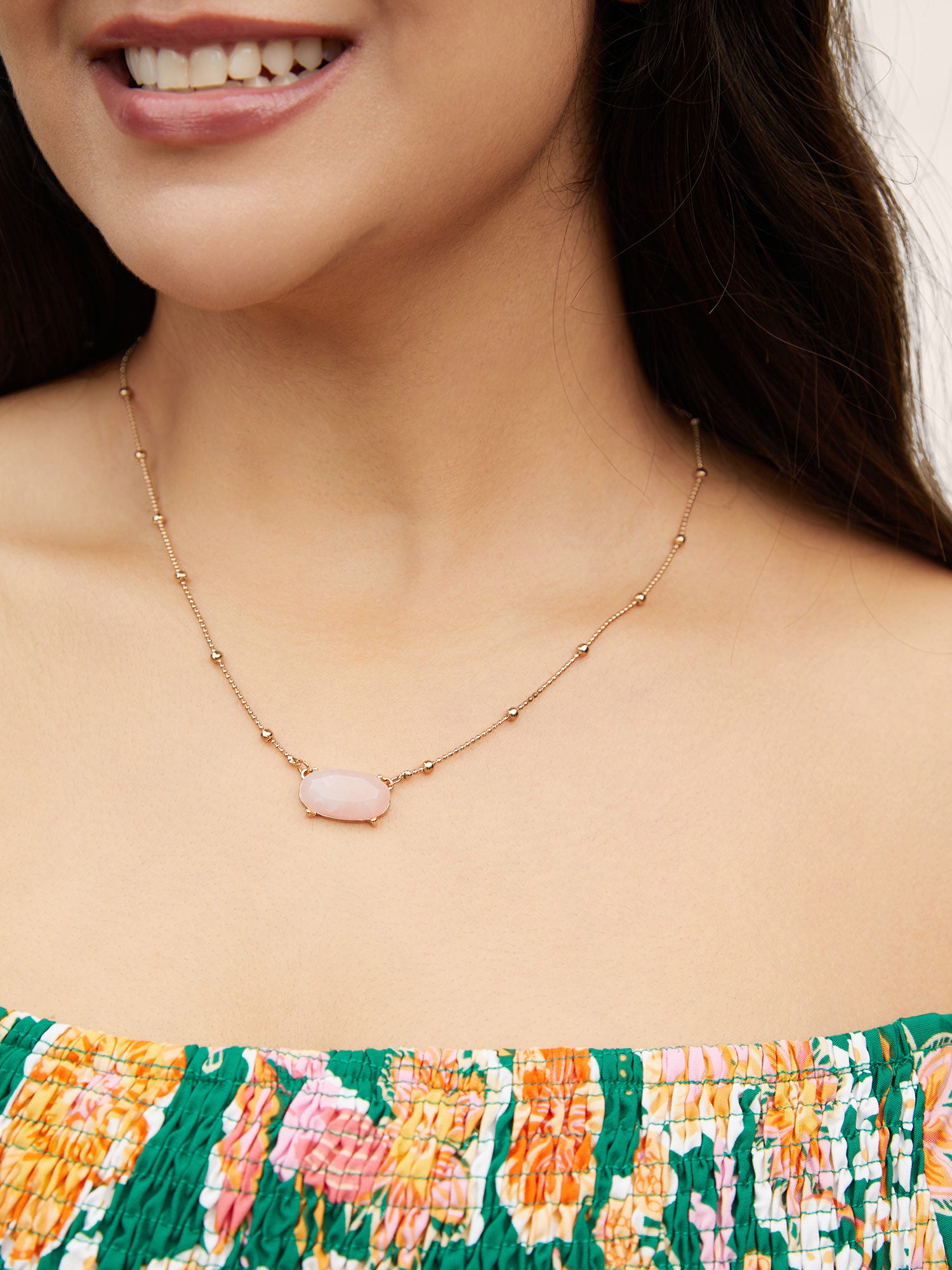 Natural Stone Rectangle Shaped Simple Necklace