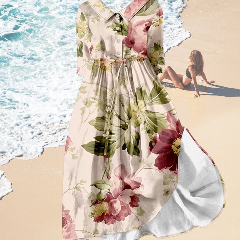 🔥Women's Vintage Botanical Floral Design Print Lace-Up Dress