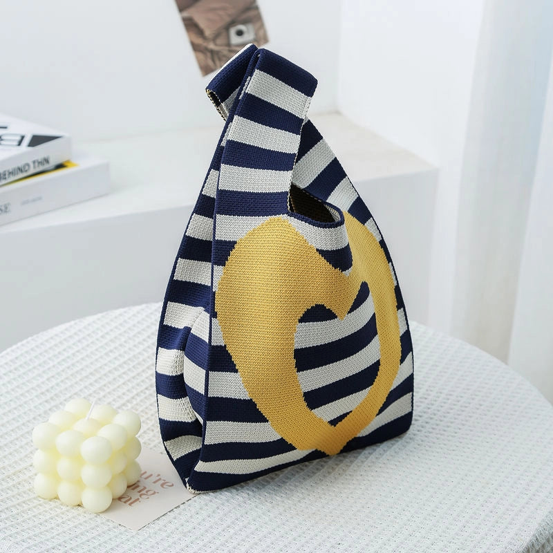 Women's Small Knit Color Block Streetwear Square Open Shoulder Bag