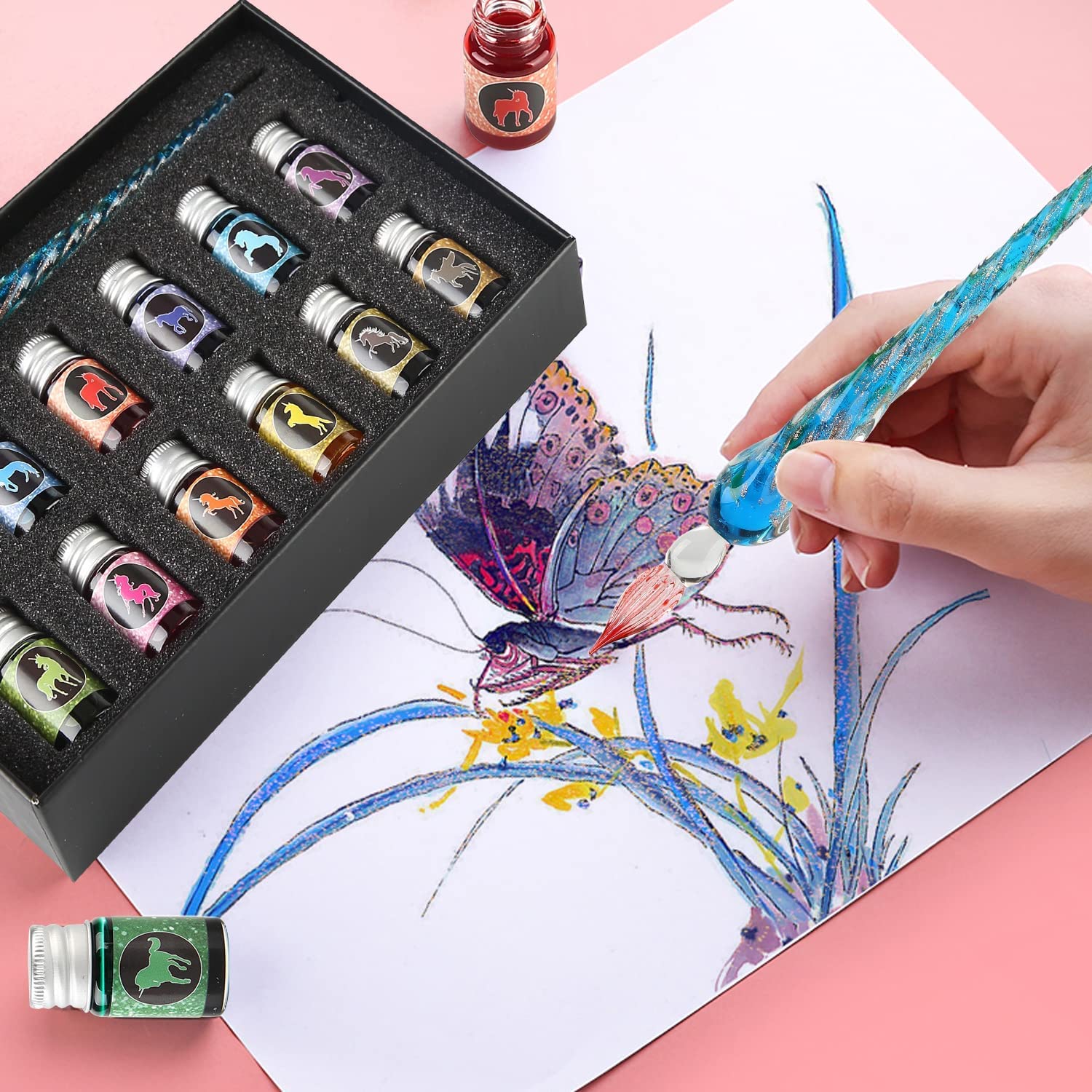 2023 Calligraphy Glass Dip Pen Ink Set