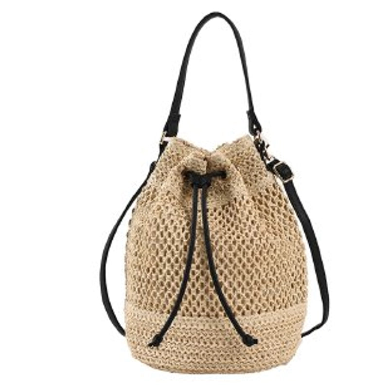 Women's Straw Solid Color Fashion Bucket String Crossbody Bag