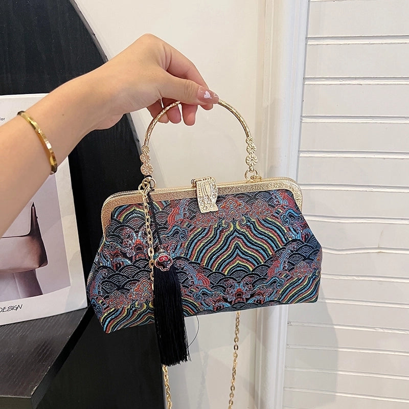 Nylon Flower Embroidery Square Embroidered Evening Bags