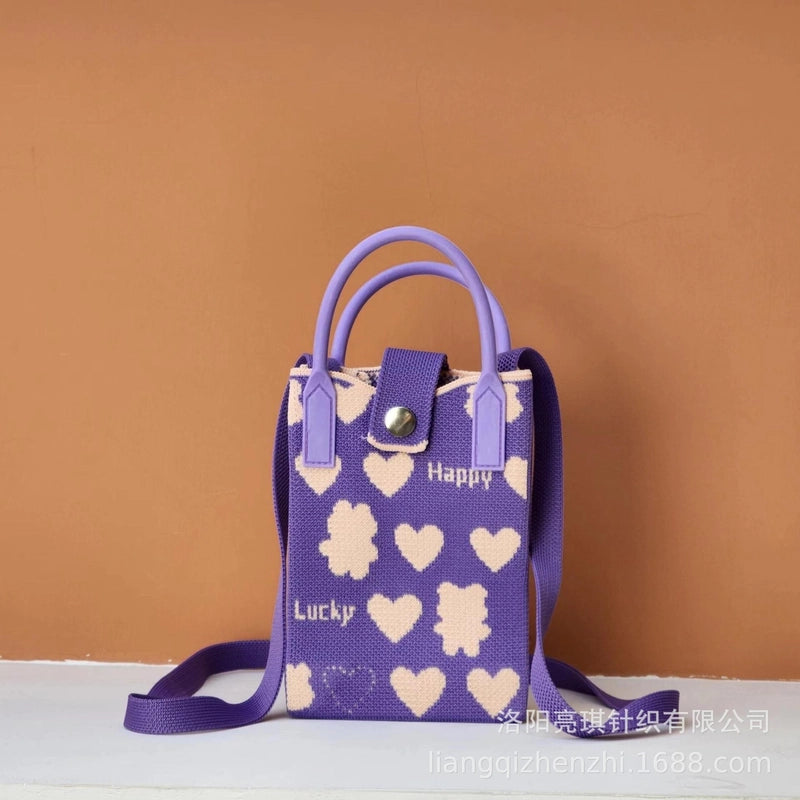 Women's Polyester Cartoon Cute Square Hidden Buckle Shoulder Bag Handbag Crossbody Bag