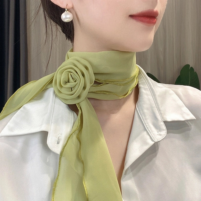 Women's Elegant Solid Color Flower Satin Silk Scarf