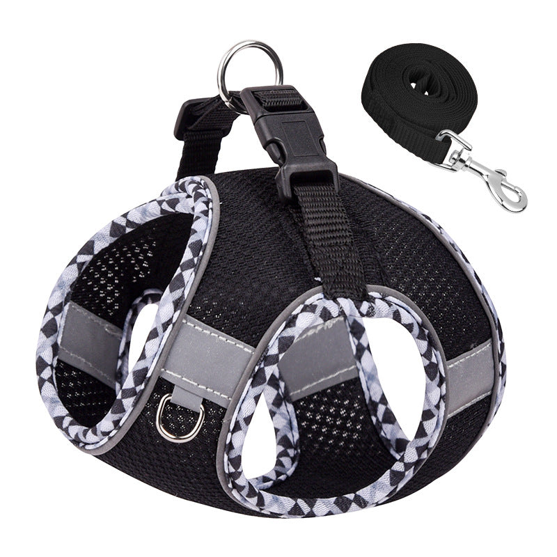 Reflective Plaid Breathable Dog Harness&Leash