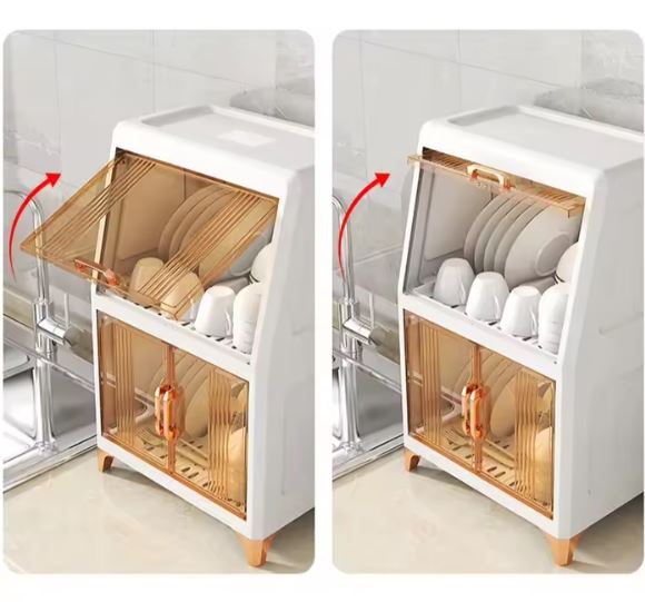 Desktop Large Capacity Bowl Storage Cabinet With Drain Rack Dish
