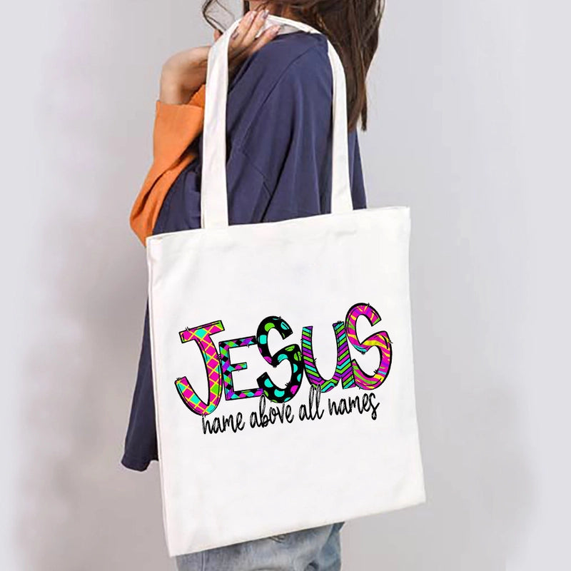 Unisex Large Canvas Letter Basic Classic Style Square Open Canvas Bag