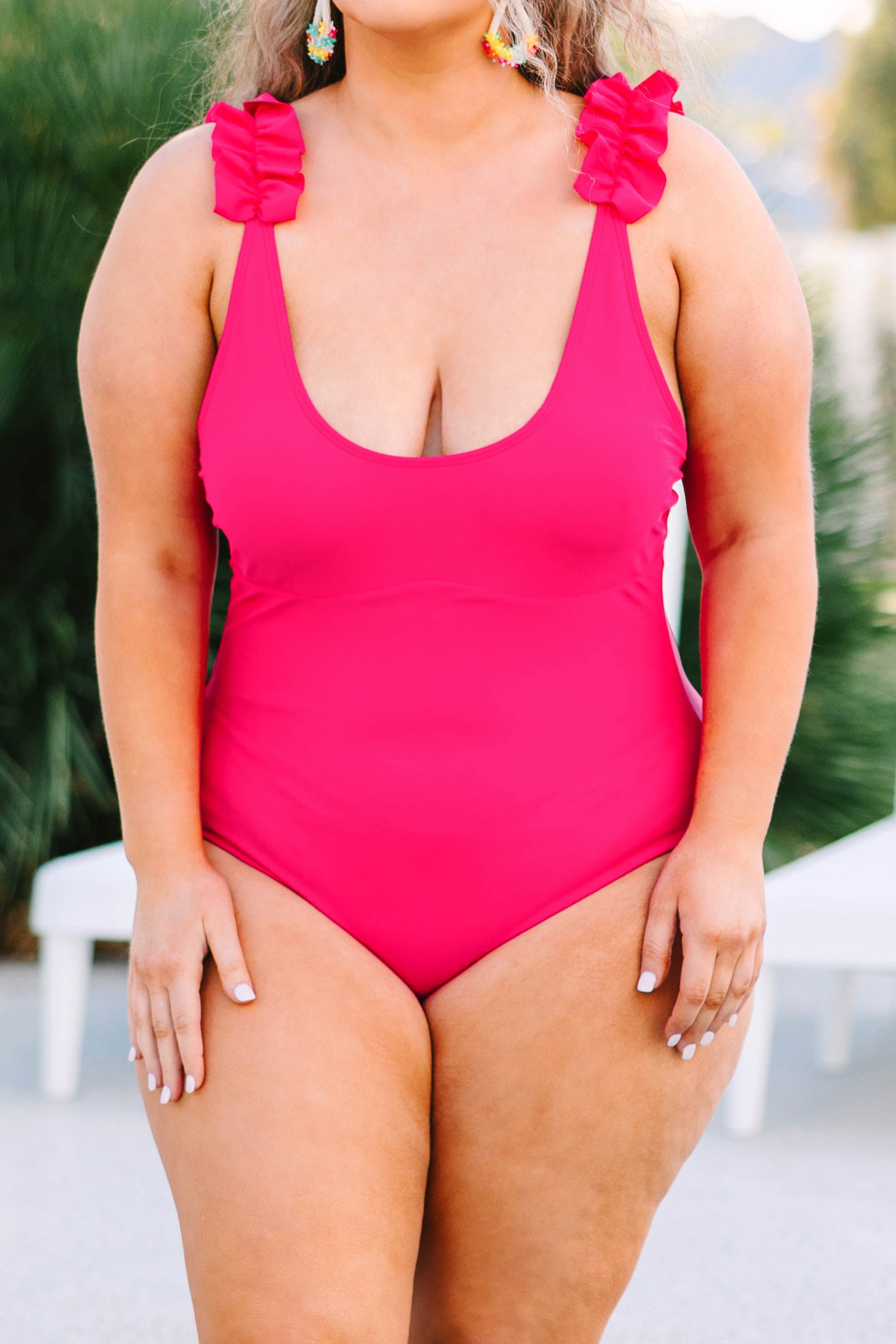 Ruffle Your Feathers Swimsuit. Hot Pink