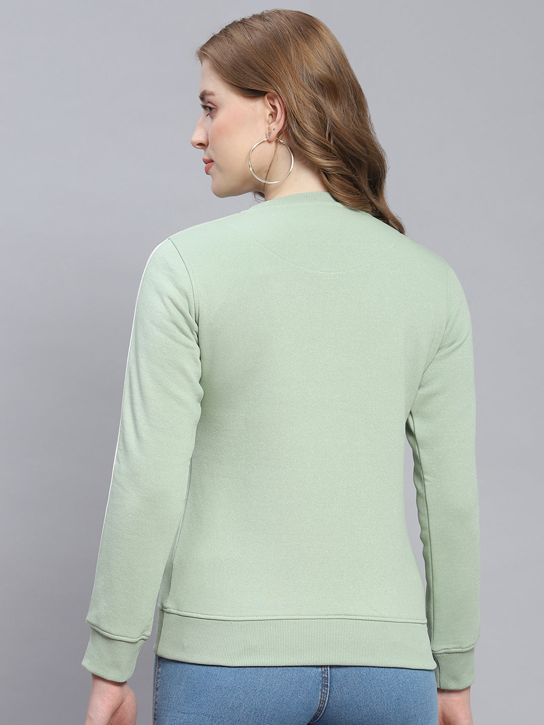 Women Green Printed Round Neck Full Sleeve Sweatshirts