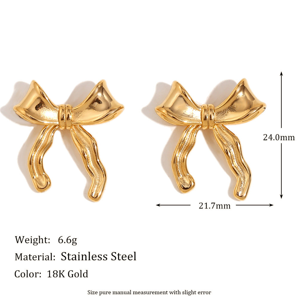 Fashion Personality Niche Design Earrings Stainless Steel 18K Gold Plated Oval Bow Earrings For Women