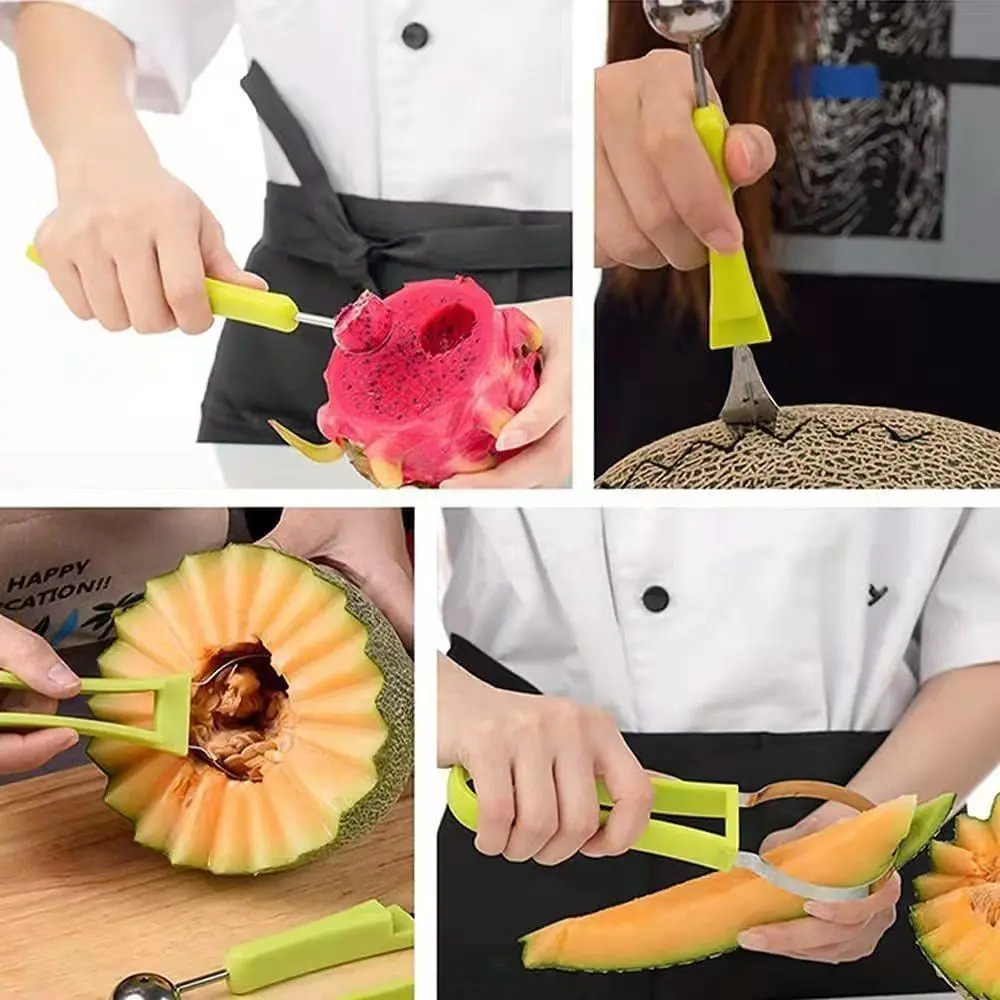 4-IN-1 FRUIT & VEGETABLE TOOL WATERMELON SLICER SCOOP CARVING KNIVES