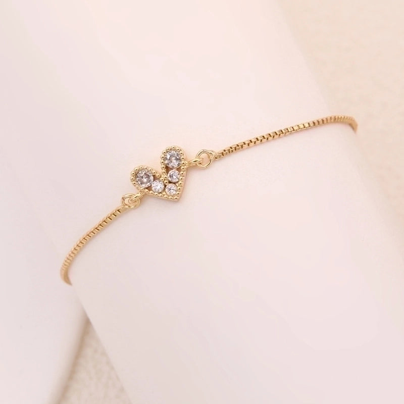 2 Pieces Romantic Minimalist Heart Shape Copper Plating Inlay 18k Gold Plated Bracelets