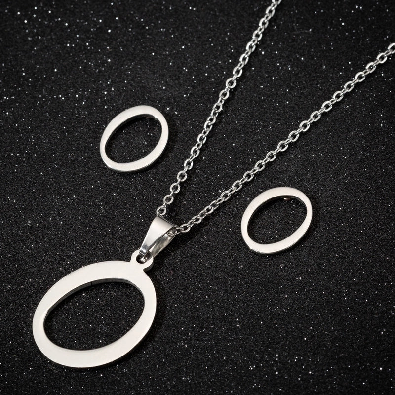 Women's Fashion Minimalist Letter Stainless Steel Pendant Necklace Ear Studs Plating Jewelry Sets