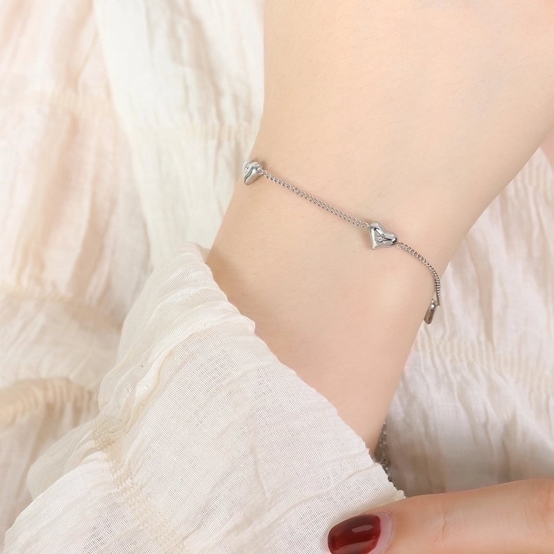 Elegant Minimalist Heart Shape Titanium Steel Zircon 18K Gold Plated Inlay Bracelets Earrings Necklace