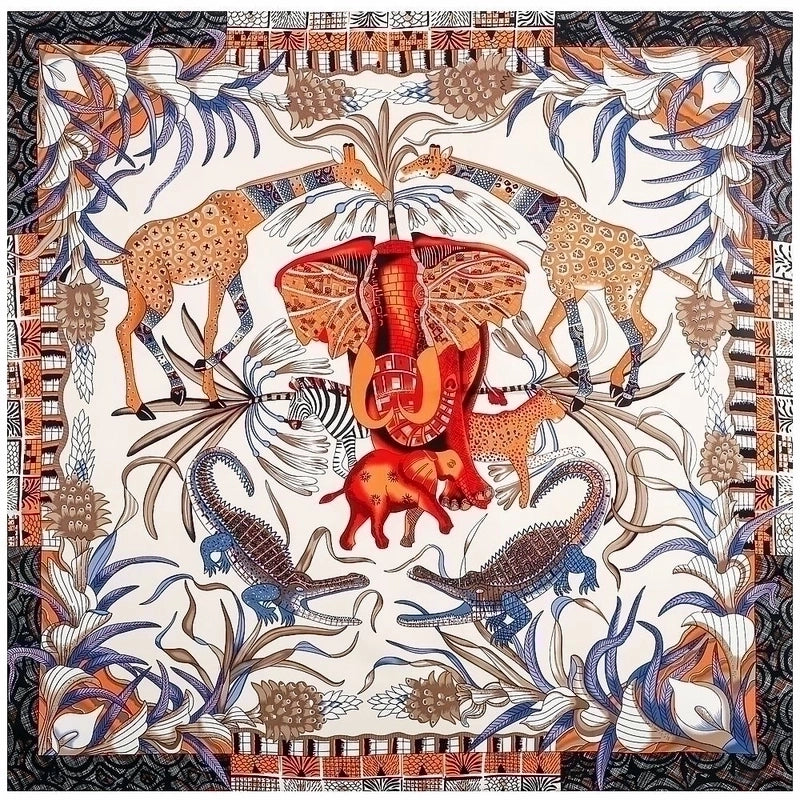 130cm Elephant Giraffe Ladies Twill Large Square Scarf Shawl Sunscreen
