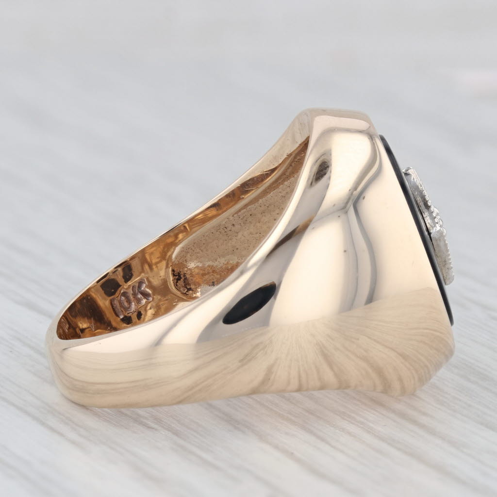 Diamond Onyx Signet Ring 10k Yellow Gold Men's Vintage Size 10