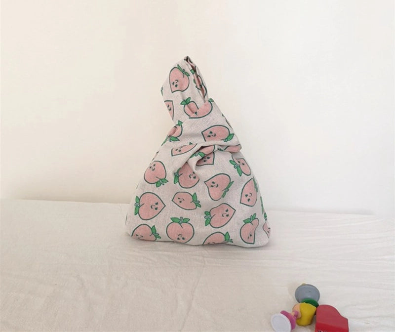 Women's Small Canvas Cartoon Bear Cat Vacation Open Handbag