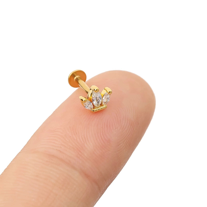 1 Piece Lip Rings Minimalist Classic Style Heart Shape Crown 316L Stainless Steel  Plating Inlay Zircon K Gold Plated Lip Rings Ear Cartilage Rings & Studs