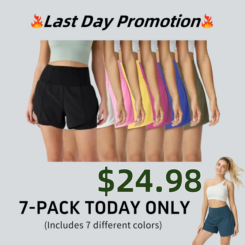 ⚡7 Packs for $24.98⚡Super High Waisted Back Pocket & Side Hidden Pocket 2-in-1 Yoga Shorts, 7/14 Color Sets