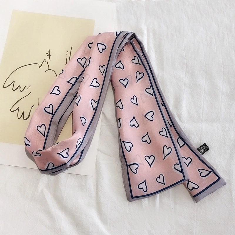 Women's Elegant Sweet Heart Shape Satin Printing Silk Scarf