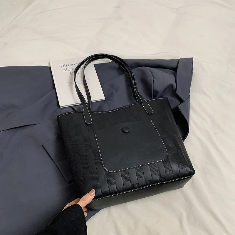Women's Pu Leather Solid Color Classic Style Square Zipper Tote Bag
