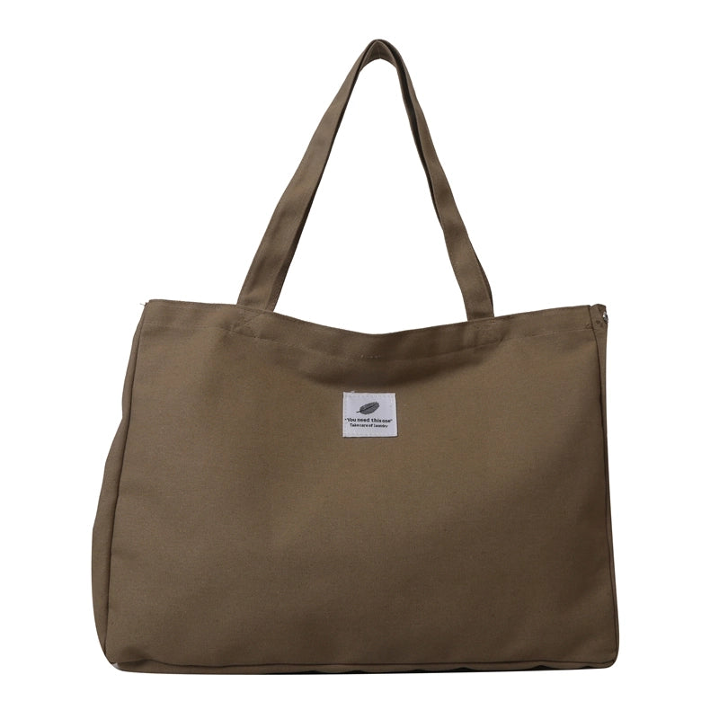 Women's Canvas Solid Color Basic Square Zipper Shoulder Bag