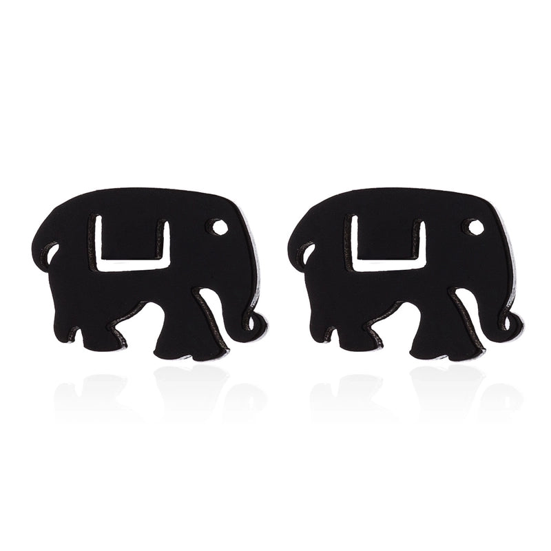 Minimalist Letter Cat Elephant Stainless Steel Plating Hollow Out Ear Studs 1 Pair