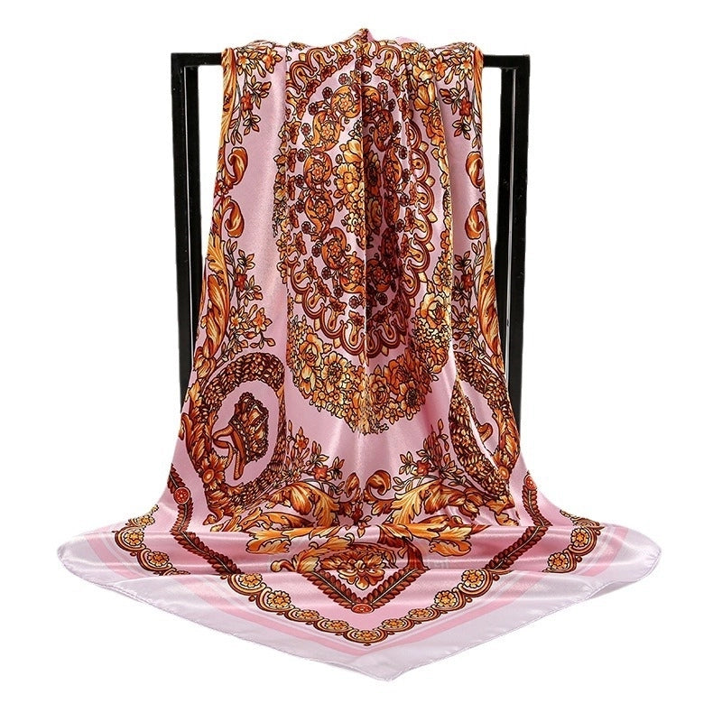 Unisex Streetwear Stripe Cashew Nuts Flower Satin Printing Silk Scarf