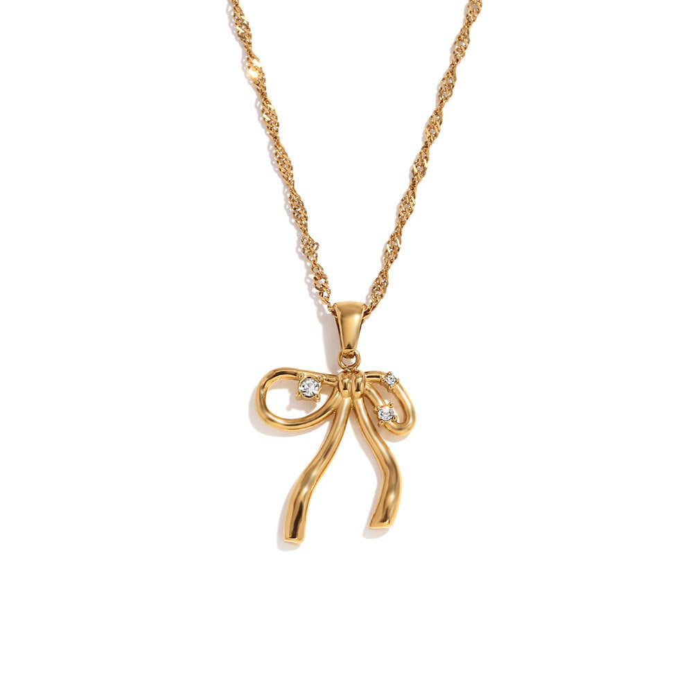 Fashion Bowknot Geometric Stainless Steel 18K Gold Plated Necklaces