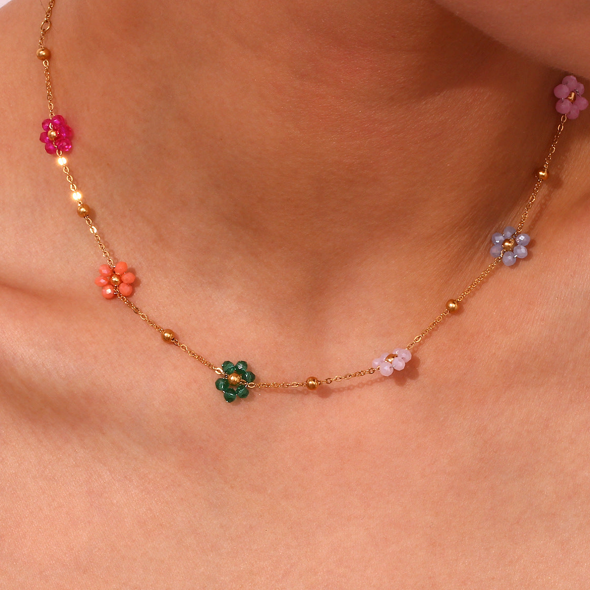 Fashion Flower Geometric Stainless Steel 18K Gold Plated Necklaces