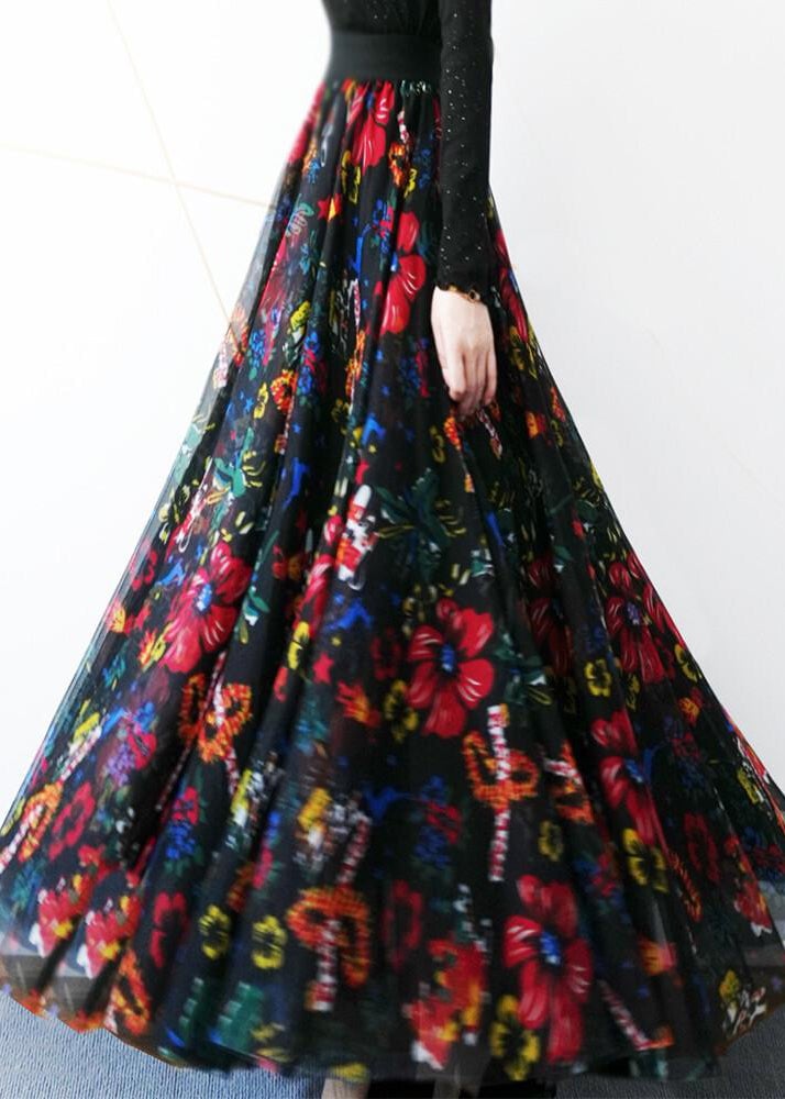 Loose Print Elastic Waist Tulle Exra Large Hem Skirts Summer