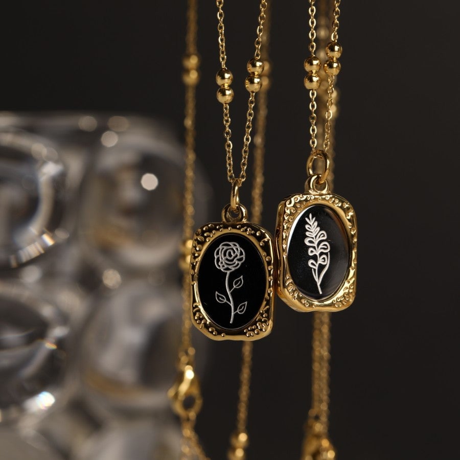 Vintage Retro Rose Flower Titanium Steel Necklaces