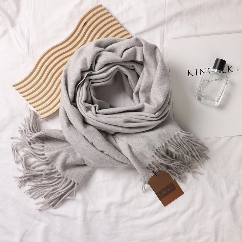 Solid Color Prickly Wool Scarf Women's 300g Ge Run Si Imitation Cashmere Thickened Scarf Japanese Style Plain Scarf For Autumn And Winter