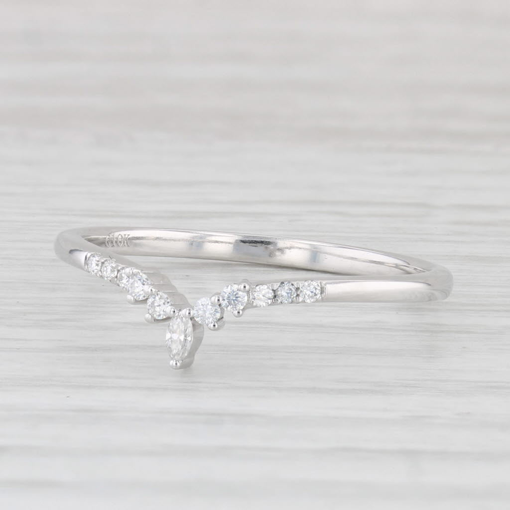 0.11ctw Moissanite Contoured V Wedding Band Ring 10k White Gold Stackable