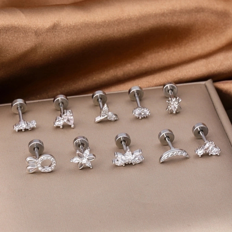 1 Piece Classic Style Insect Flower Polishing Plating Inlay Stainless Steel Copper Zircon 18k Gold Plated Ear Studs