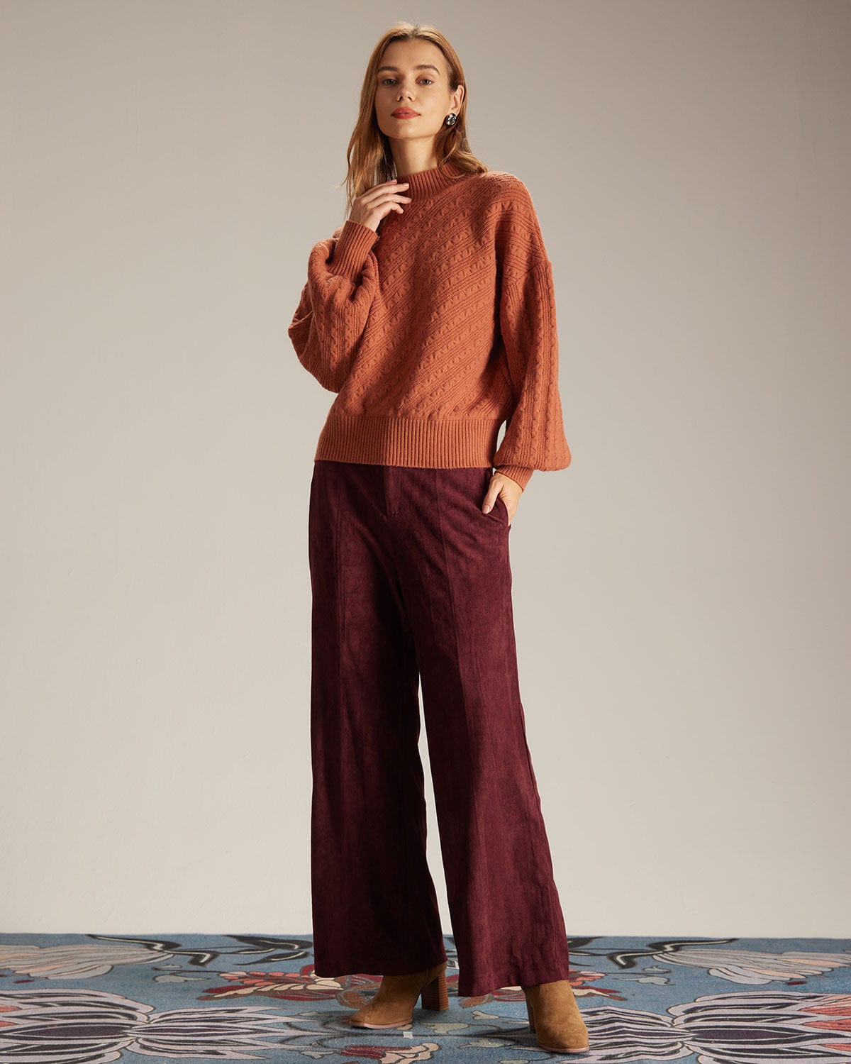 The Wine Red High Waisted Straight Pants