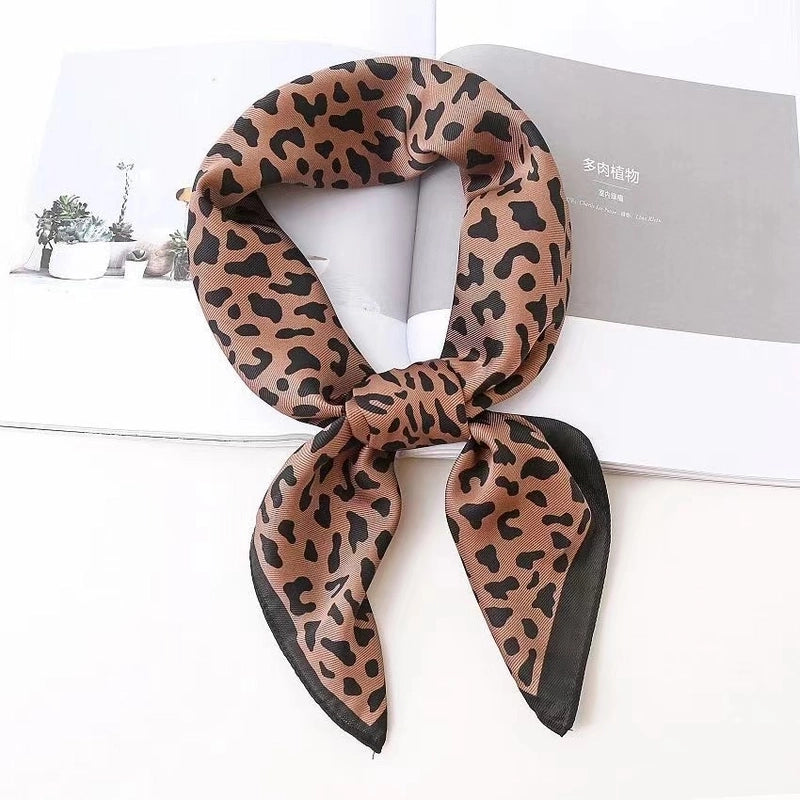 Women's Minimalist Leopard Satin Printing Silk Scarves