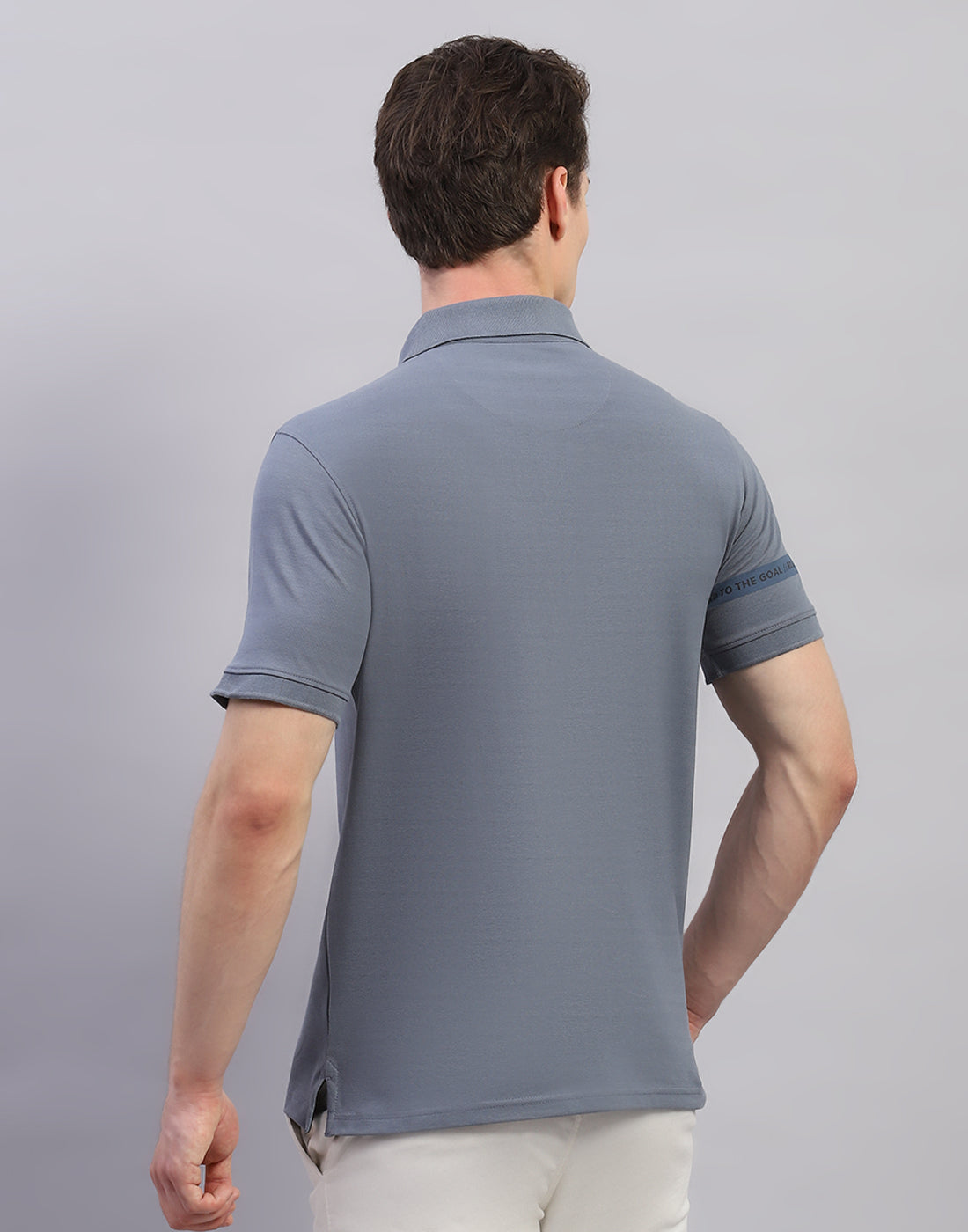 Men Grey Solid Polo Collar Half Sleeve T-Shirt