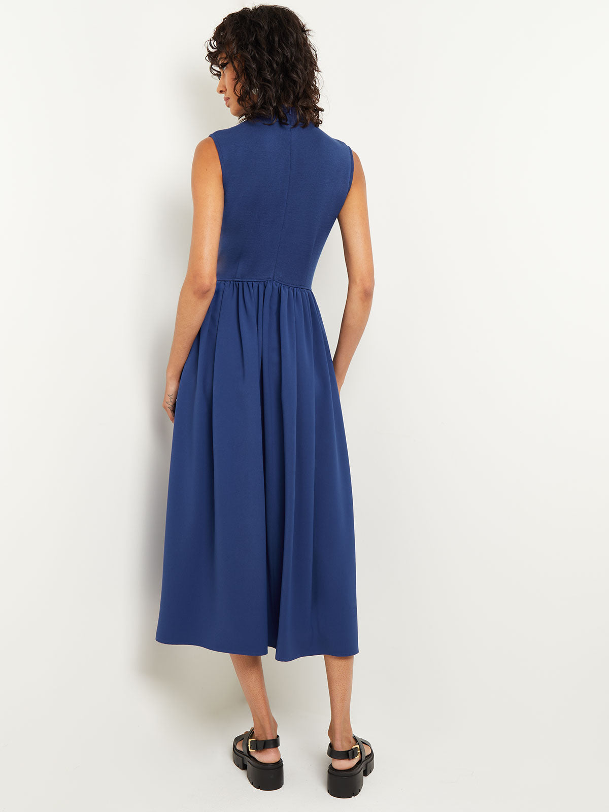 Mixed Media Fit-and-Flare Sleeveless Maxi Dress