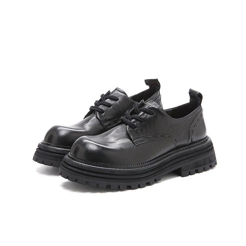 Horse Leather Chunky Oxfords for Women in Brown/Black