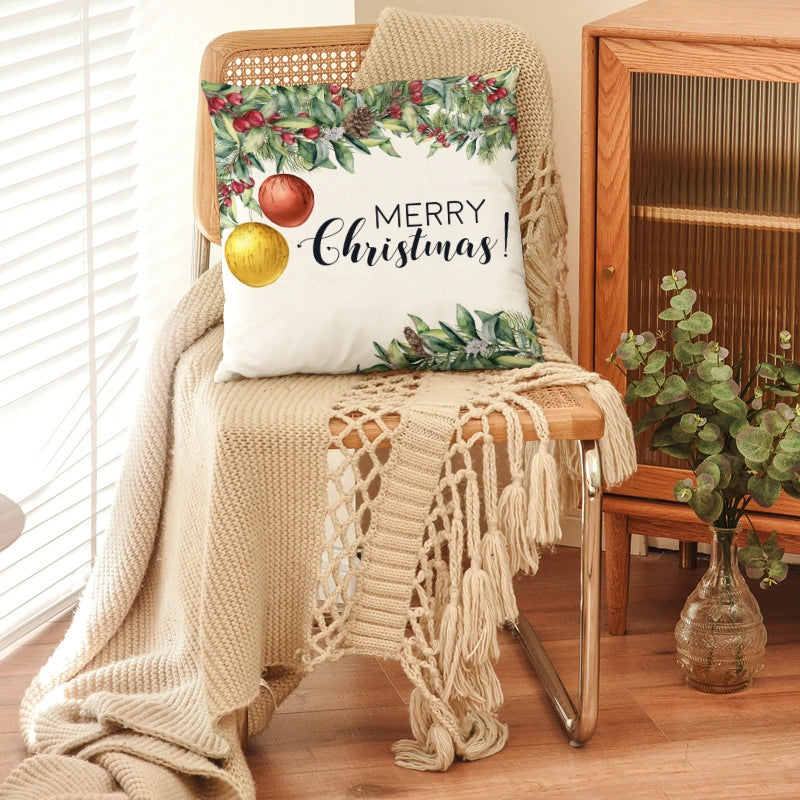 Christmas Casual Christmas Tree Santa Claus Letter Short Plush Pillow Cases Couch & Sofa Decor