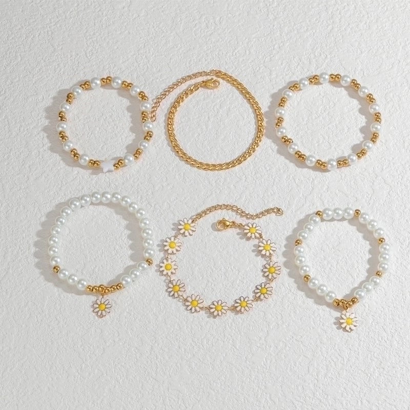 Elegant Cute Streetwear Geometric 304 Stainless Steel 18K Gold Plated Artificial Pearls Bracelets In Bulk