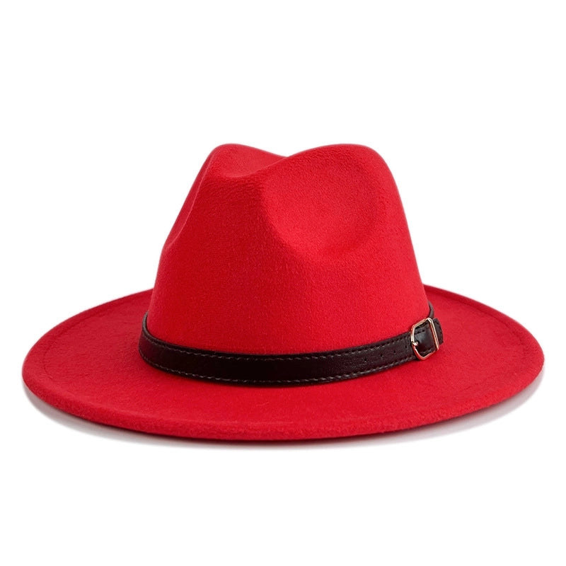 Explosions Solid Color Belt Woolen Hat Autumn And Winter Wind Fedora Hat Men's And Women's Felt Hat