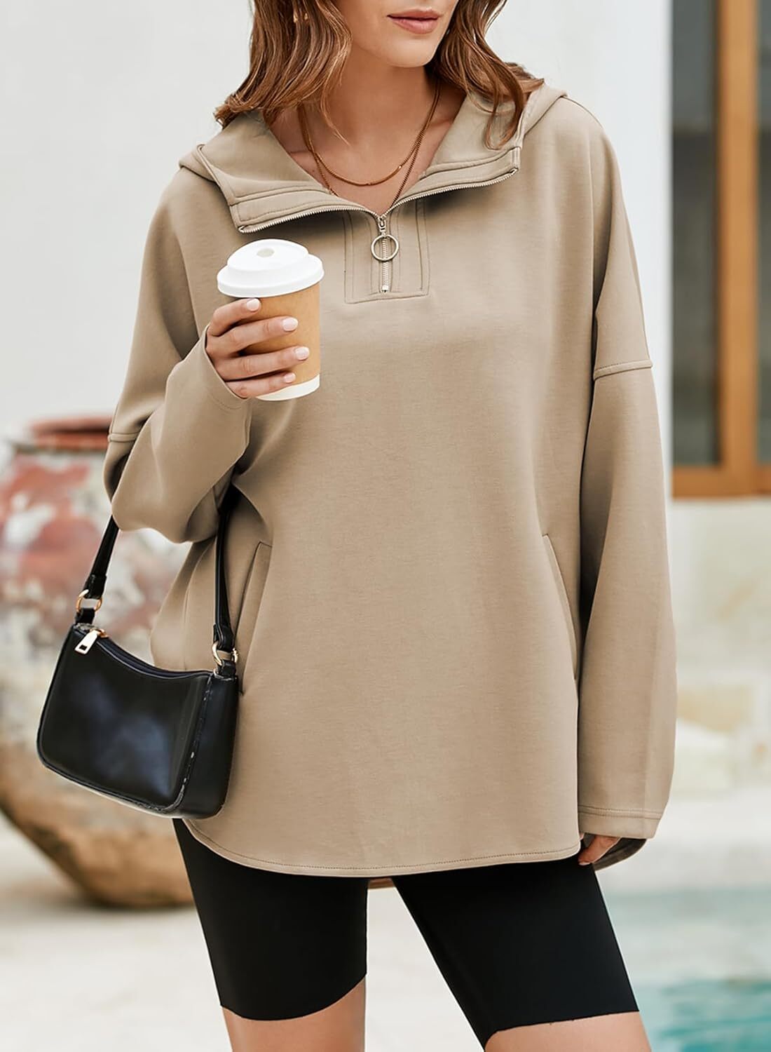 FINAL SALE⚡5 Packs for $25.95⚡- Women's Oversized Hoodies Casual Long Sleeve Half Zipper Pocket Sweatshirt Pullover Tops