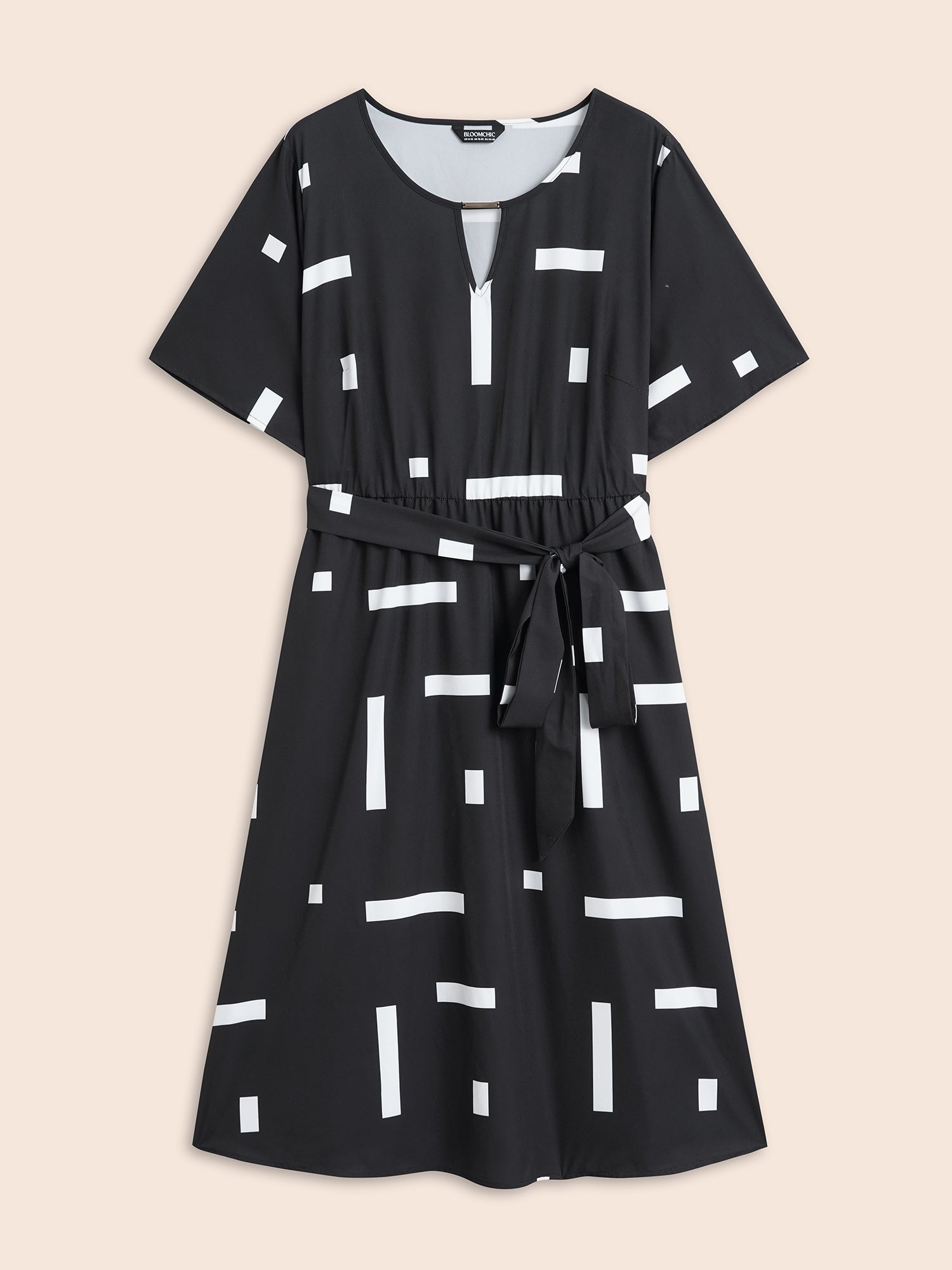 Geometric Print Keyhole Pocket Midi Dress