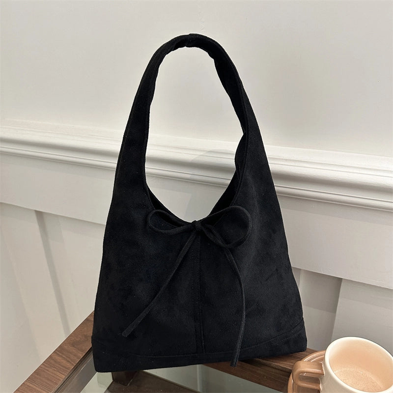 Women's Medium Pu Leather Frosted Solid Color Bow Knot Basic Classic Style Bucket Magnetic Buckle Shoulder Bag