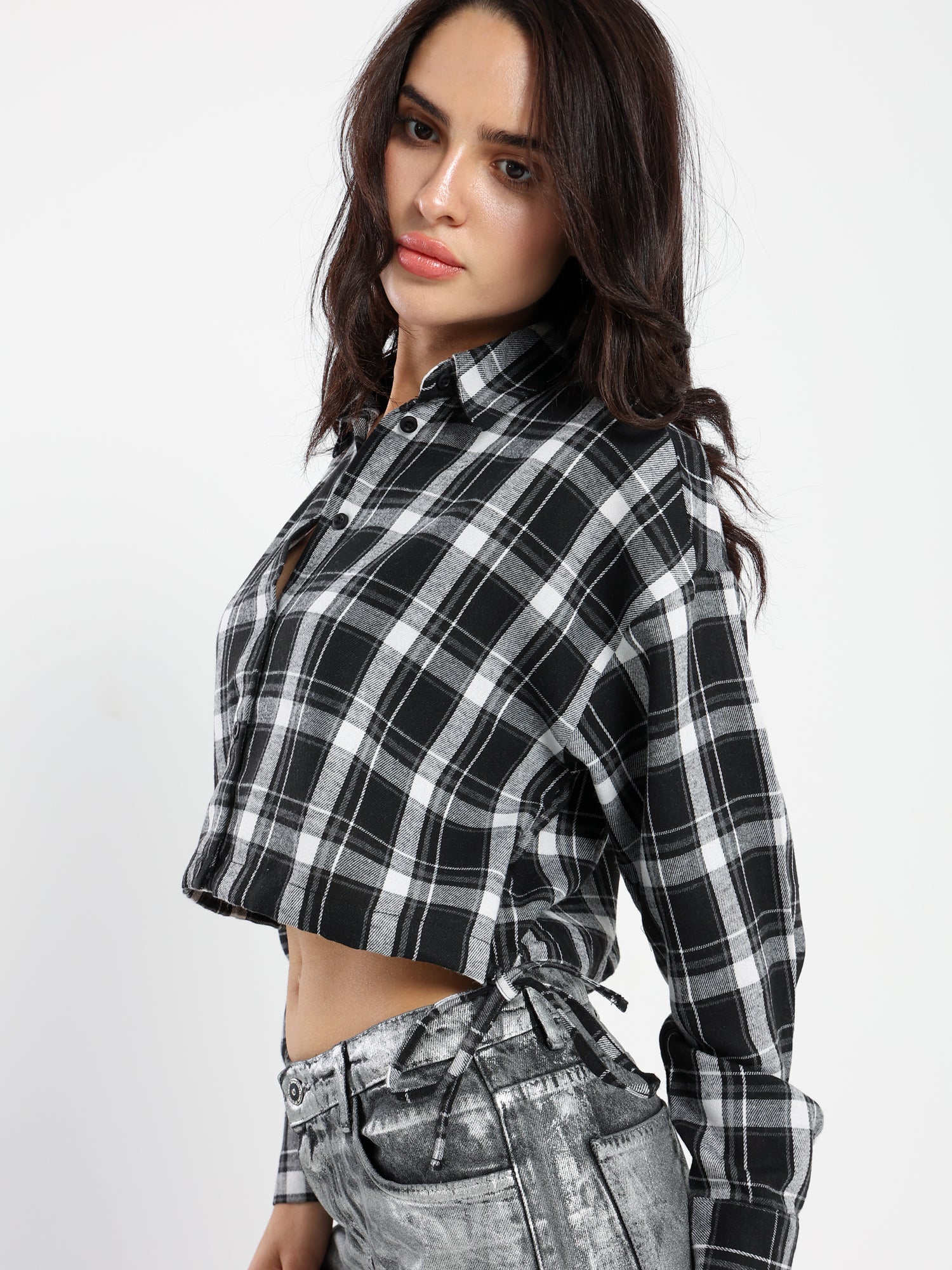 Casual Cropped Checkered Shirt